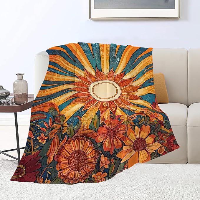 Sunflower Blanket Boho Sunrise Floral Throw Blankets Gifts for Girls Boys Kids Sunflower Lovers Soft Cozy Fleece Plush for Couch Sofa Bed 50"x40"
