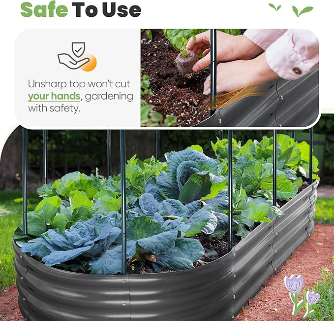 KING BIRD Raised Garden Bed with Cover Galvanized Oval Planter Garden Box Outdoor for Gardening, Vegetables, Flowers 71x36x12 in, White