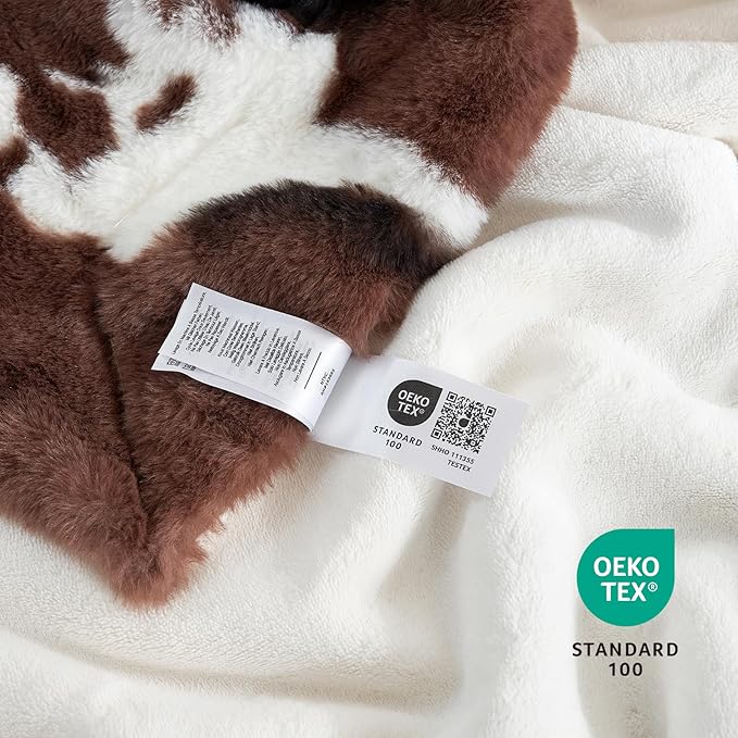 Cozy Bliss Cow Print Faux Fur Throw Blanket, Animal Printed Blankets Super Soft Warm Thick Fluffy Throws Home Decor for Couch Bed Sofa Women (Black&Coffee Cow, 50x60 Inches)