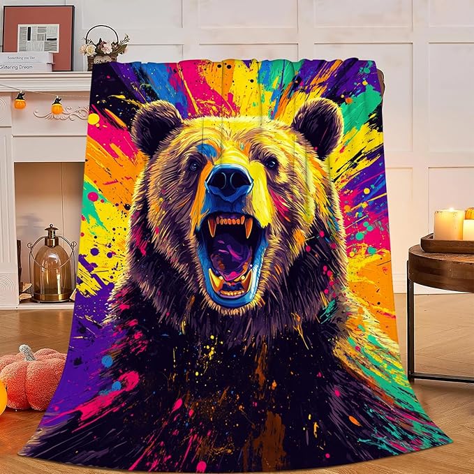 Bear Blanket, Brown Bear Throw Blanket, Wild Animal Gifts Blankets Stuff Fleece Flannel Plush for Men Boys Women Girls Lovers Adults Soft Bedding Gift for Sofa Bed Office Home Decor 60"x50"