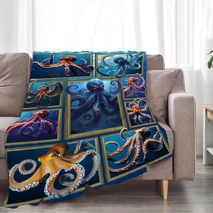 Octopus Throw Blanket Ultra Soft Cozy Marine Life Fleece Fuzzy Plush Blanket for Octopus Lovers - Decor Gifts for Women Girls Adults Couch Sofa 50"x40"