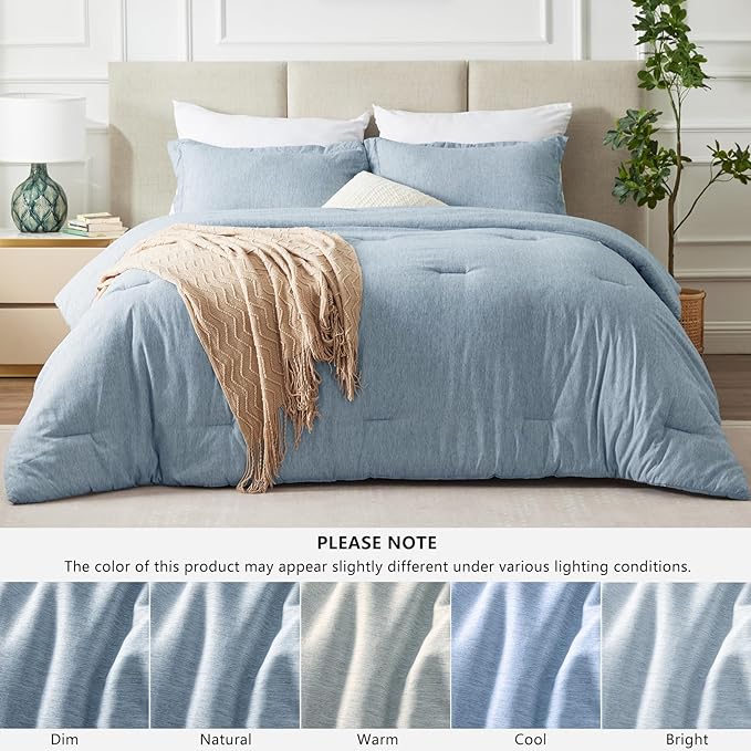 CozyLux Full Size Comforter Set - 3 Pieces Blue Soft Luxury Cationic Dyeing Bedding Comforter for All Season, Breathable Lightweight Fluffy Bed Set with 1 Comforter and 2 Pillow Shams