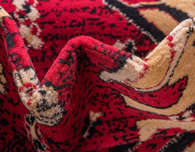 Unique Loom Taftan Collection Border Geometric Tribal Inspired Design Area Rug, 5 ft x 8 ft, Red/Gold