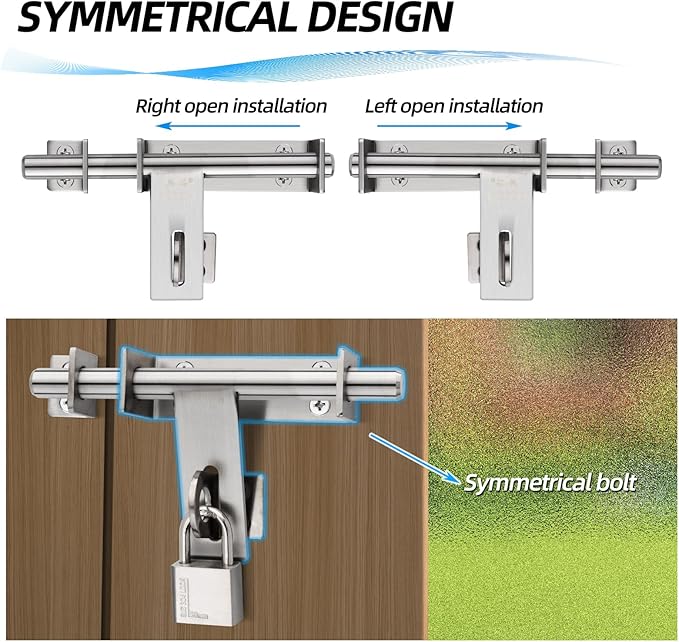 Heavy Duty Barrel Bolts Safety Door Lock, 6.7 Inch Slide Bolt Gate Latch with Padlock Hole,Solid SUS304 Stainless Steel Barrel Bolt Latch for Wooden Fence, Yard Door, Barn Door, Shed Door, Interior