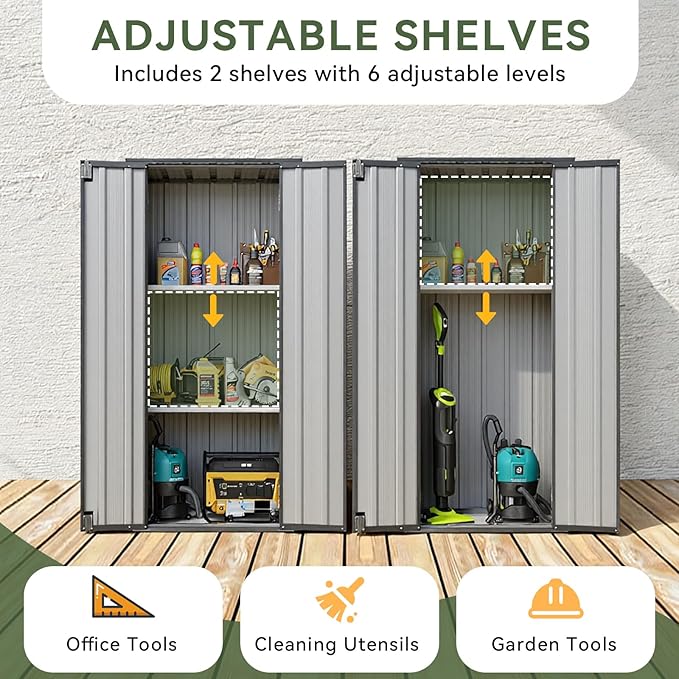 Aoxun 2.5’x1.5’ Outdoor Storage Cabinet, Outdoor Metal Storage Shed with 2 Adjustable Shelves & Lockable Doors, Vertical Tool Shed for Patio Garden, Garage, Porch, Black