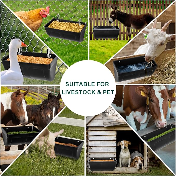 Chicken Goat Hanging Feeder Waterer Trough 4 Quart, Poultry Fence Coop Accessories, Feed & Water Feeding Container for Chicken, Poultry, Duck, Livestock (3pack)