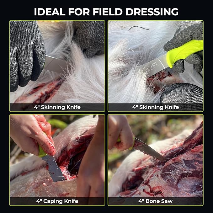 Extremus by KastKing Hunting Knife Set, 4/8-Piece Field Dressing Kit with Gut Hook Skinning Knife, Caping Knife & Bone Saw for Deer, Elk & Big Game, Hunting Gear and Accessories, Gifts for Men