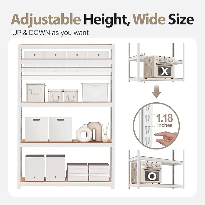 HOMEDANT House 5 Tier Laminated Metal Shelving Unit Adjustable Storage Utility Rack Heavy Duty Shelves Organization Multipurpose Shelf Kitchen Garage Pantry Closet (10, (XL Deep) 48.1" W, White)
