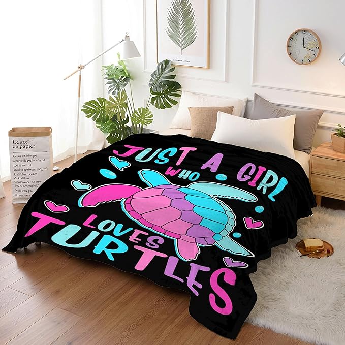 Just Girl Who Loves Turtles Blanket Soft Blankets and Throws Flannel Cozy Lightweight Quilt Gift Perfect for Bed Sofa Couch-60 x50 Medium for Teen