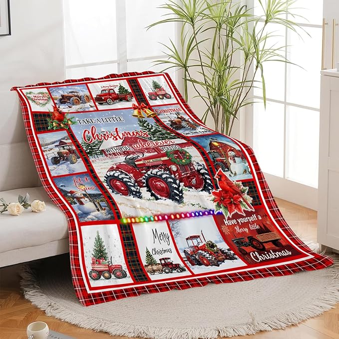 Christmas Blanket, Red Truck Throw Blanket, Winter Snow Gifts Blankets Snowman Stuff Fleece Flannel Plush for Girls Women Lovers Adults Soft Bedding Gift for Sofa Bed Office Decor 80"x60"