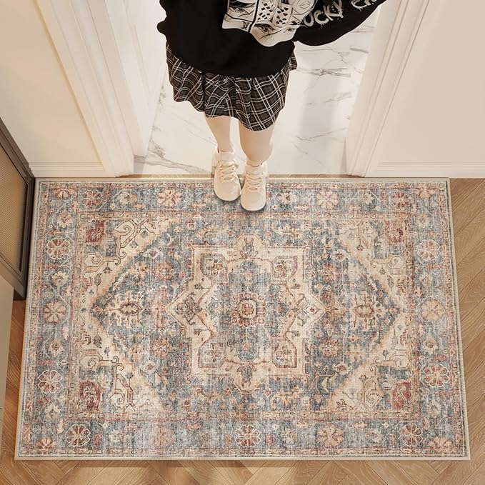Area Rug 2x3 Door Mat,Washable Rugs,Stain Resistant Soft Thin Rug,Vintage Home Decor Non-Slip Rugs,for Bedroom,Office,Farmhouse,Front Door,Entryway