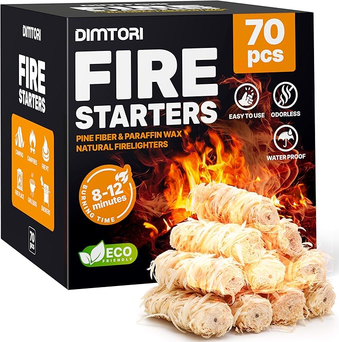 70 pcs Fire Starter - Natural Fire Starters for Campfires, Fire Pit, Pizza Oven, Fireplace, Smoker, BBQ, Pellet Stove & Wood - Fire Starters for Grill, Charcoal Starter