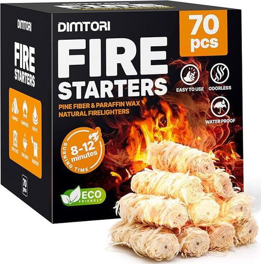 70 pcs Fire Starter - Natural Fire Starters for Campfires, Fire Pit, Pizza Oven, Fireplace, Smoker, BBQ, Pellet Stove & Wood - Fire Starters for Grill, Charcoal Starter