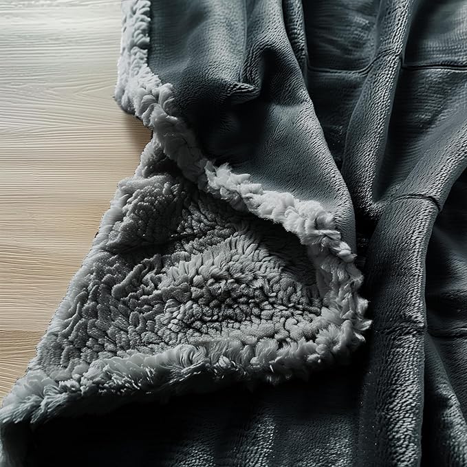 Waterproof Queen Size Blanket - Sherpa Fleece Reversible Throw, Soft Warm Leak-Proof Bed & Couch Protector for Kids, Pets & Everyday Spills (Charcoal Grey/Silver Grey, Queen 90x90)