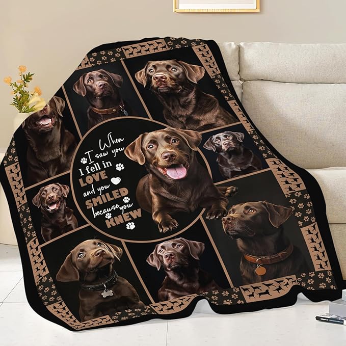 Labrador Blanket Gifts for Girls Boys Chocolate Lab Dog Lovers Throw Blankets Cozy Plush Fleece America Flag Flannel Fuzzy 50"X40"