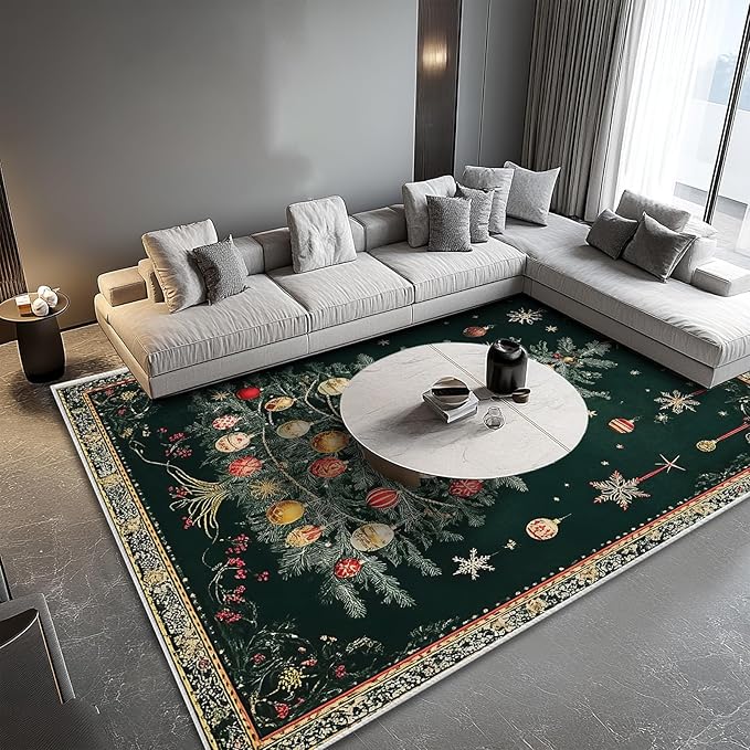 8x10 Christmas Tree Area Rugs Boho Christmas Tree Rug for Living Room Indoor Soft Non-Slip Thin Large Carpet Vintage Rugs for Bedroom Home Decor Under Table Washable Machine