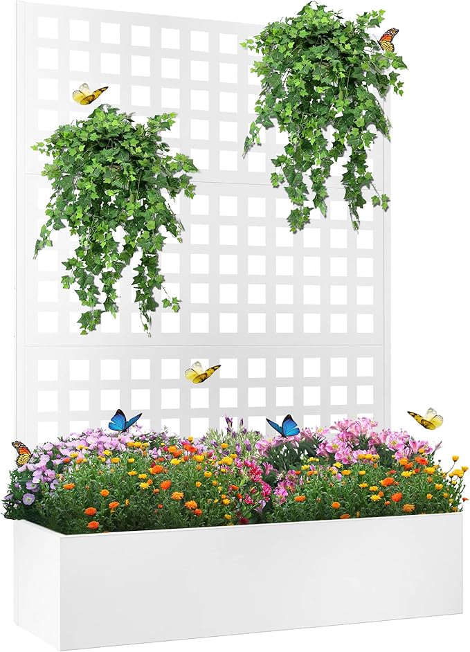 Elevens Metal Planter with Trellis, Outdoor Raised Garden Bed for Climbing Plants, Trellis Planter Box with Drainage Hole (71"x47"x16")