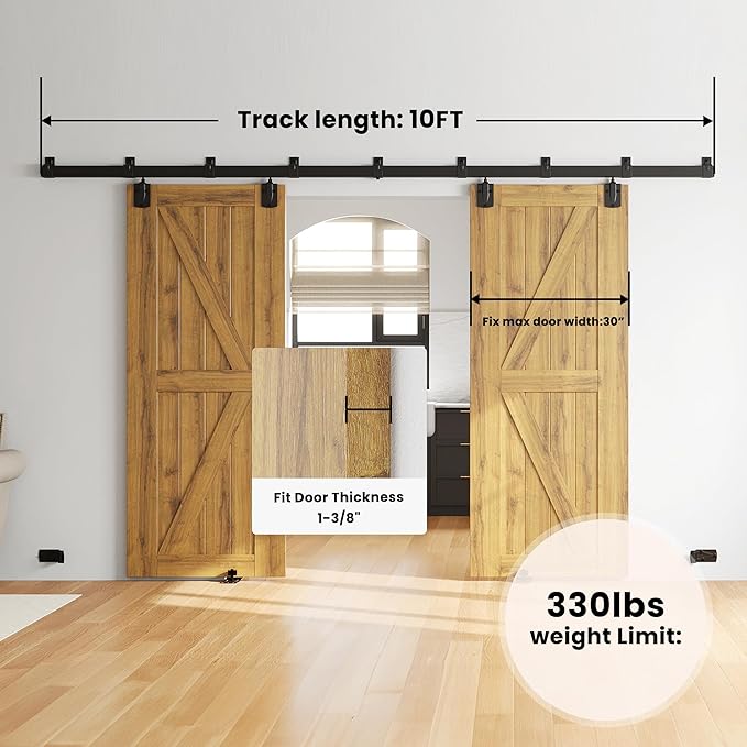 SMARTSTANDARD 10FT Box Rail Hardware - Exterior Barn Door Hardware Kit,Sliding Barn Door Hardware,Heavy Duty Wall Mount Kit,Fit Indoor and Exterior Door,Easy to Install(Widest to 60" Wide Door)