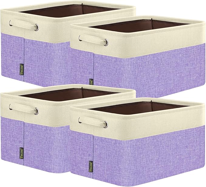 BALEINE 4 Pack Fabric Storage Bins for Shelves, Linen Storage Baskets for Organizing, Decorative Closet Bins for Clothes, Home (Lavender, 17''x13''x10.5'')