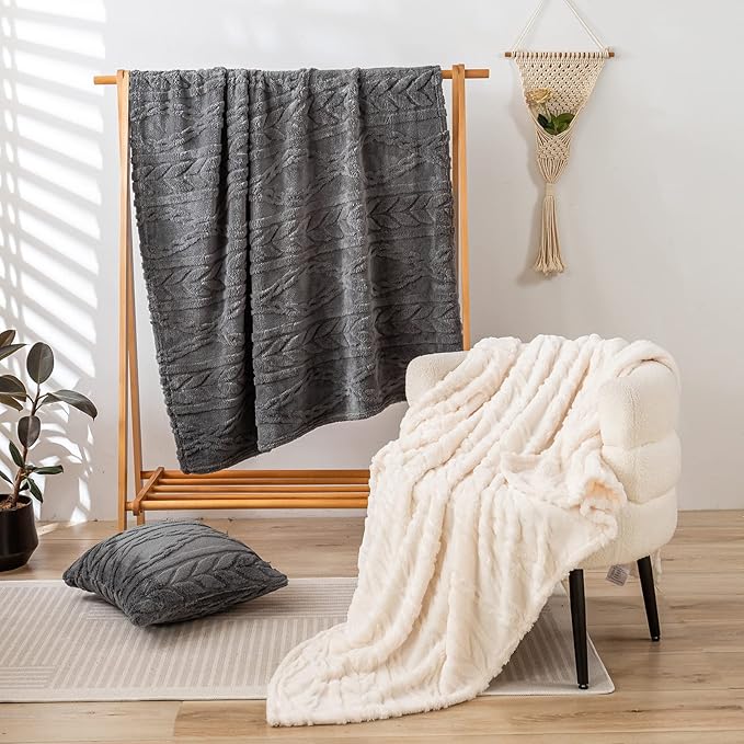 YUSOKI Sherpa Twin XL Blanket-3D Stylish Design Super Soft Fuzzy Cozy Warm Blanket Thick Plush Fluffy Furry Blankets for Teen Girls Women Couch Bed Sofa Chair Men Boys Gift(Grey,65"x90")