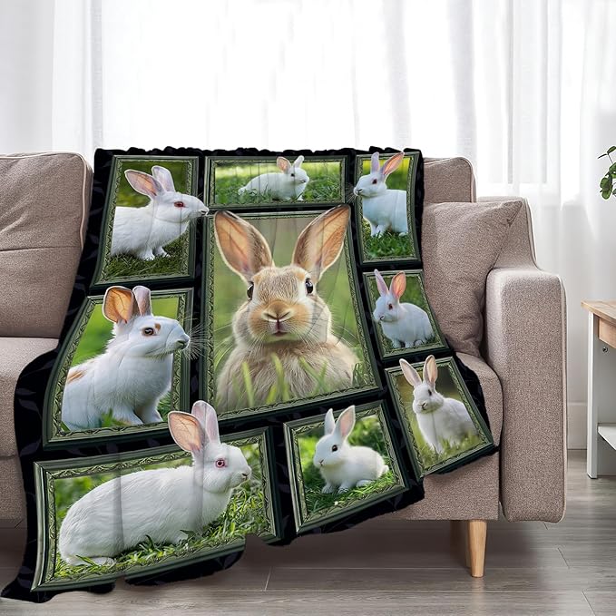 Cute Rabbit Blanket, Bunny Throw Blankets, Pet Animal Fuzzy Plush Rabbit Blanket Ultra Soft Gift for Women Kids Teens Men Girls Boys Stuff Decor for Easter Bedding Sofas Couch 80"X60"