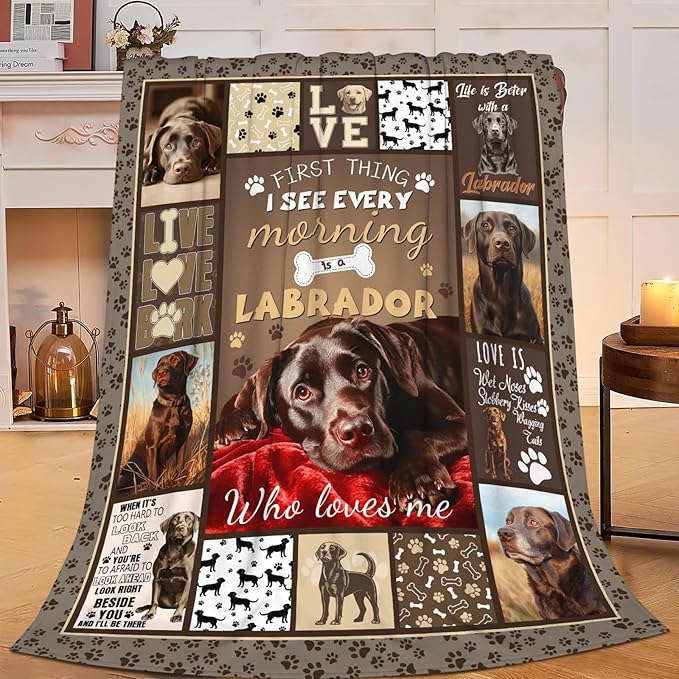 Dynova Labrador Dog Blanket Cozy Plush Chocolate Lab Lovers Throw Blankets Fuzzy Flannel Fleece Animal Gifts for Girls Boys Women Men 50"X40"