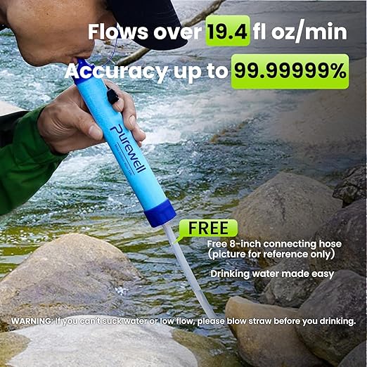 Purewell Outdoor Water Filter Personal Water Filtration Straw Emergency Survival Gear Water Purifier for Camping Hiking Climbing Backpacking(6PCS)