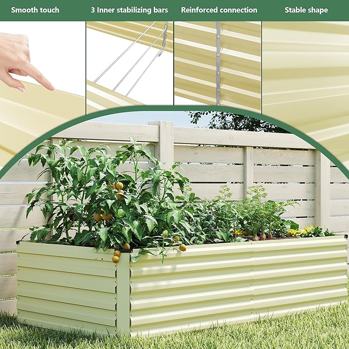 FOOWIN 4pcs 6x3x2ft Galvanized Raised Garden Bed, Planter Raised Garden Boxes Outdoor, Large Metal Raised Beds for Gardening, Garden Bed for Vegetables, Flowers, Herb,269 Gallon Capacity, Cream Yellow