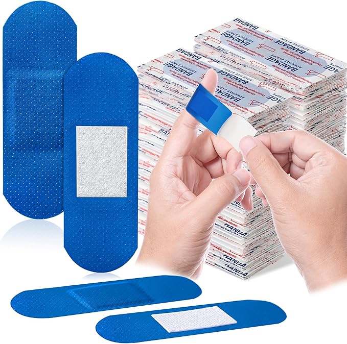 Geiserailie Blue Bandages 3 ''x 1'' Food Service Metal Detectable PE Waterproof Adhesive Bandages Bulk Sterile Processing Non Stick Pad Latex Free for First Aid & Wound Care Protection(400 Pcs)