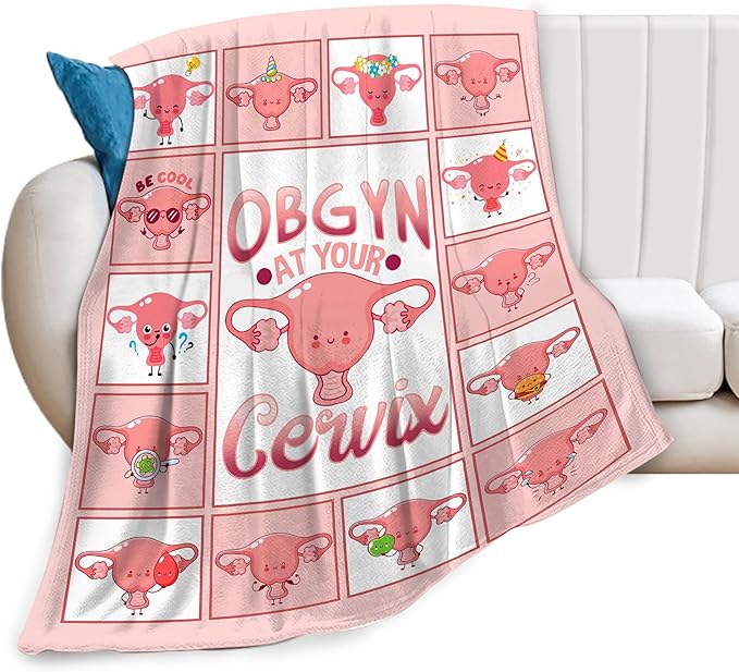 Cervix Uterus Blanket OBGYN at Your Cervix Throw Blanket All Season Ultra Soft Cozy Fleece Hysterectomy Gifts Fuzzy Plush Bedding Blankets Hysterectomy Recovery Gifts for Girls Women 80"x60"