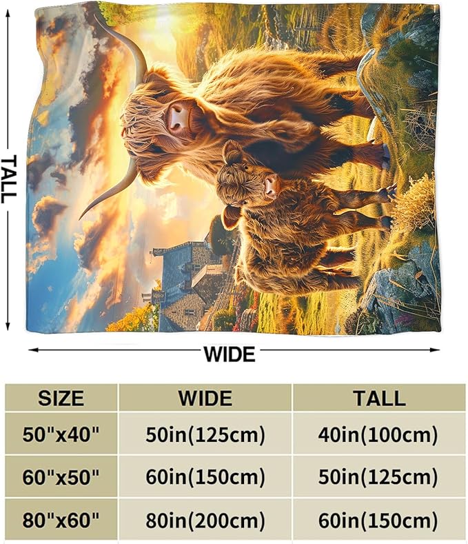 Highland Cow Blanket Gifts for Girls Boys Soft Warm Plush Highland Cattle Throw Blanket Flannel Fleece Fuzzy Farm Animal Stuff Blanket for Bed Couch Living Room Decor 60"X50"