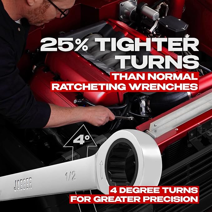 Jaeger 1/2 Inch Ratchet Wrench with 90-Tooth Ratcheting Precision and Hardened, Polished Steel