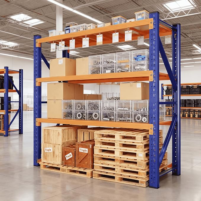 4-Tier Storage Shelves,79" H Heavy-Duty Garage Shelving Unit,Adjustable Metal Industrial Shelf System,4,000lbs Capacity,Tool Organizer for Garage,Workshop,60" W x 24" D x 79" H,Blue&Orange