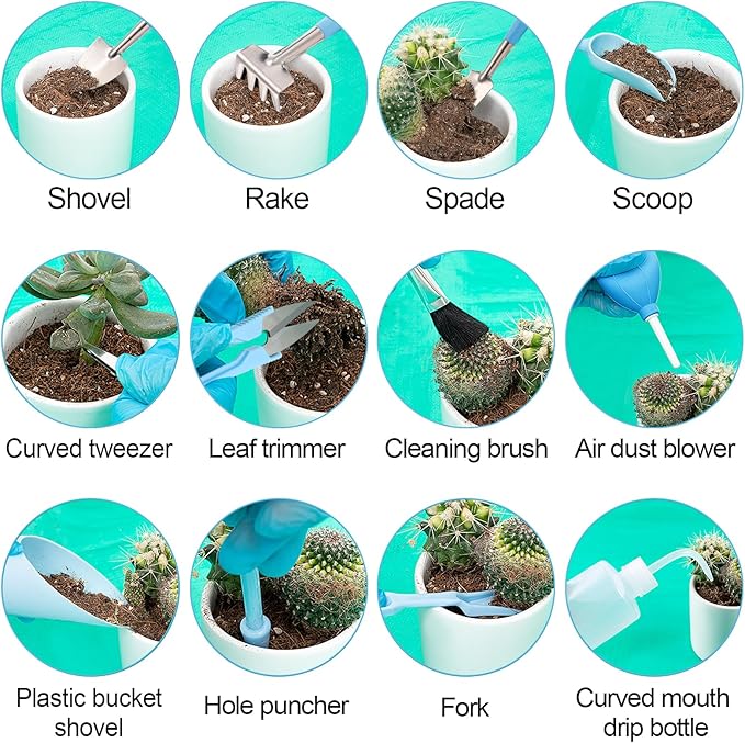 20 pcs Succulent Tool Set - 39.4" Indoor Plant Repotting Mat and 19 Pcs Mini Succulent Hand Tools, Garden Flower Plants Transplanting Supplies for Women Holiday Gardening Gifts Outdoor, Blue