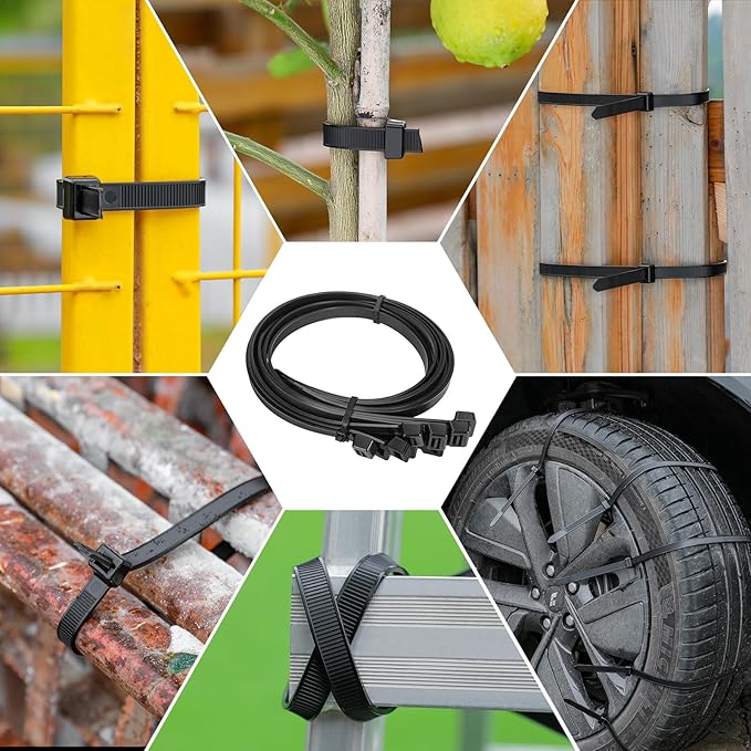 Zip Ties Heavy Duty 18 inch 200 LBS Tensile Strength Cable Ties ，Extra Large Wire Ties Adjustable Nylon Tie Wraps for Indoor Outdoor Patented Design（100 Pack Black）