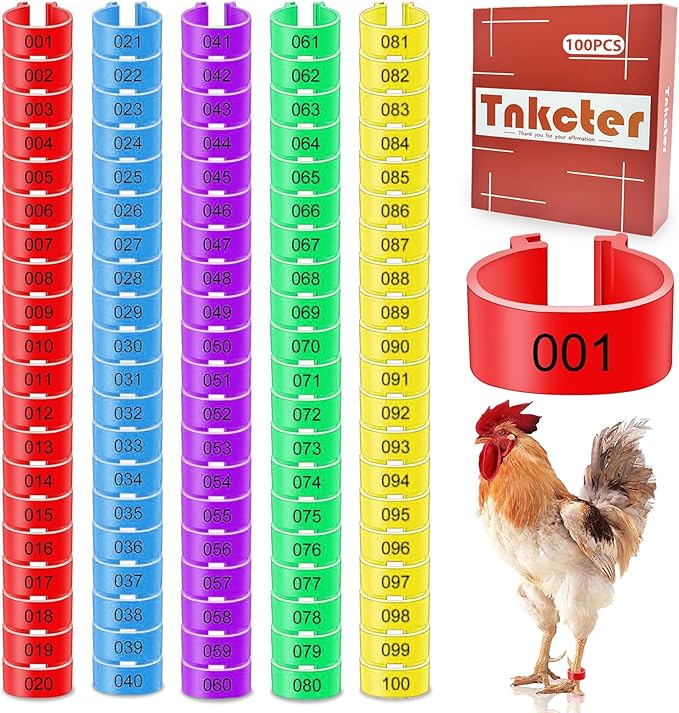 100-Pack 16 mm Chicken Tags for Legs for Chickens Reusable Plastic Chicken Leg Bands Poultry ID Rings for Easy Flock Management, Farm & Backyard Use
