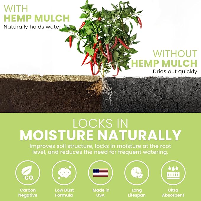 Garden Bed Organic Soil Conditioner - Hemp HURD Garden Mulch - Eco Friendly Potting Soil Aid - Moisture Retaining - Weed Suppressor - Perfect for Flowers & Vegetables - Grown in The US - 1 lb.