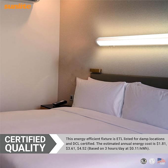 Sunlite 36-Inch LED Linear Bed Light Fixture, 15W/30W/45W, Color Selectable 30K/40K/50K, 1675-5311 Lumens, Dimmable, DLC & ETL Listed, 120V, 3-Way Switching (Up/Down), 116 Degree Beam Angle, 4 Pack