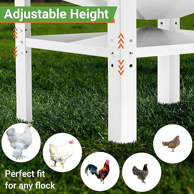 Chicken Feeder, 50LBS Capacity Metal Poultry Feeder (16” x 12.5” x 24.5”) for 10 Chickens, Powder-Coated Steel Feeder w/Waterproof Lid and Stainless Handles