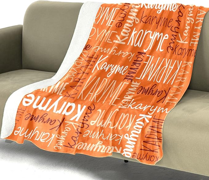 Personalized Blankets with Names Baby Gifts for Girls Boys Custom Soft Fleece and Sherpa Name Blanket for Kids and Adults Birthday for Daughter Son Granddaughter Grandson (Orange)