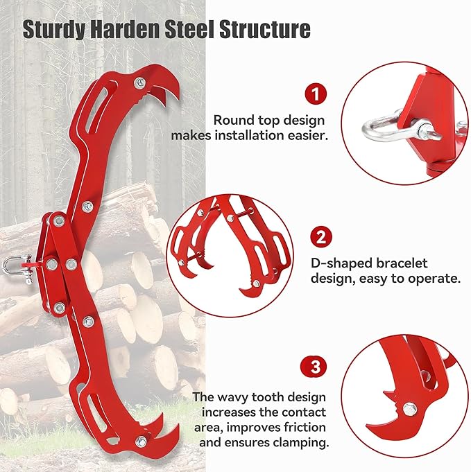 Garvee 36 in Log Grabber, Log Lifting Tongs, Skidding Log Lifting Tongs Timber, Heavy Dut Solid Steel Swivel Dragging Steel Tongs Log Lifting Lumber Skidding Tongs Logging Grabber(4 Claw)