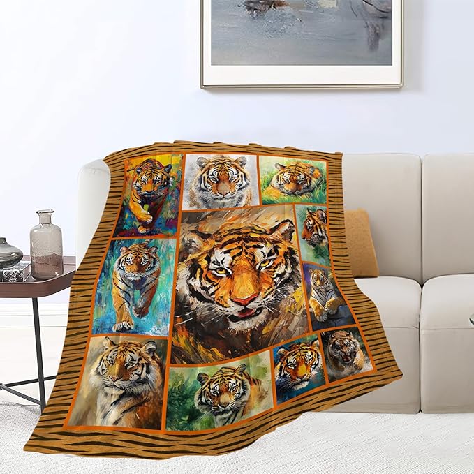 Tiger Blanket,Tiger Print Throw Blanket, Colorful Animal Gifts Blankets Stuff Fleece Flannel Plush for Men Boys Women Girls Lovers Adults Soft Bedding Gift for Sofa Bed Office Home Decor 40"X50"