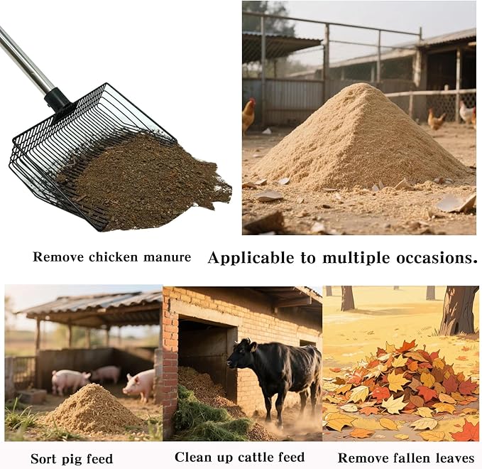 Chicken Scooper for Poop- Heavy Duty Chicken Coop Scoop & Rake Set - Essential Poultry Cleaning Tool with Ergonomic Handle - Durable Chicken Coop Accessories for Easy Waste Removal