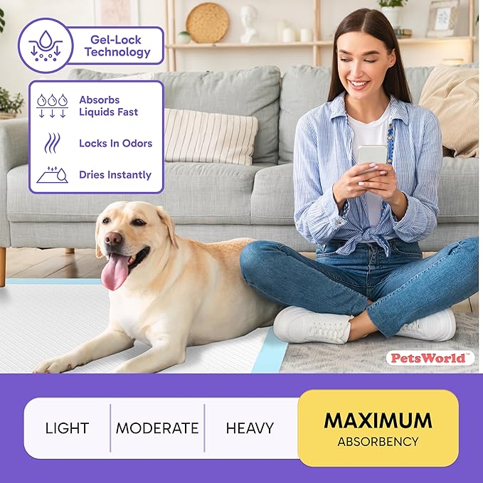 PETSWORLD 2XL Puppy Pads, 28x44 Inch, 600 Count| Ultra-Absorbent, Leak-Proof Dog Pee Pads for Potty Training