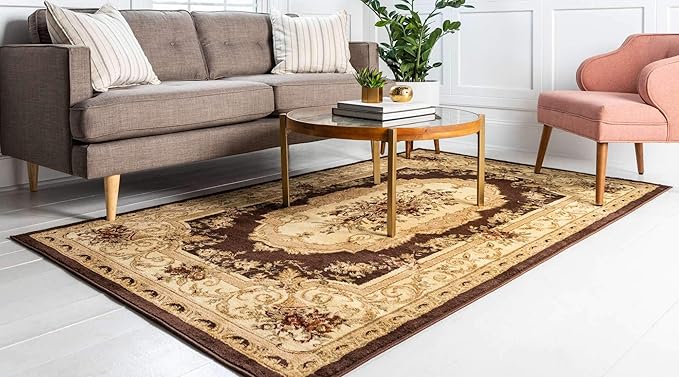 Unique Loom Versailles Collection Traditional Classic Floral Motif Area Rug (4 ft x 6 ft Rectangular, Brown/ Ivory)