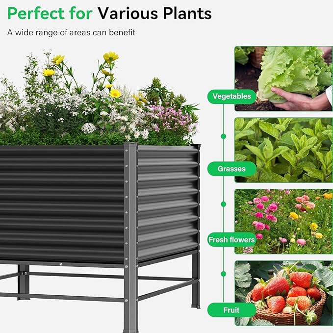 Galvanized Raised Garden Bed with Legs,48×48×37in Large Metal Elevated Raised Planter Box ,Raised Garden Bed,1200lb Capacity with Drainage Holes for Vegetables Lawn Green Flowers, Fruits, Terrace