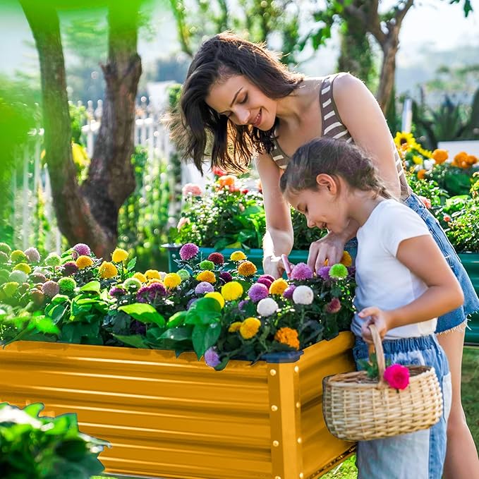 Land Guard Galvanized Raised Garden Bed with Legs, Galvanized Planter Raised Garden Boxes Outdoor(Yellow)
