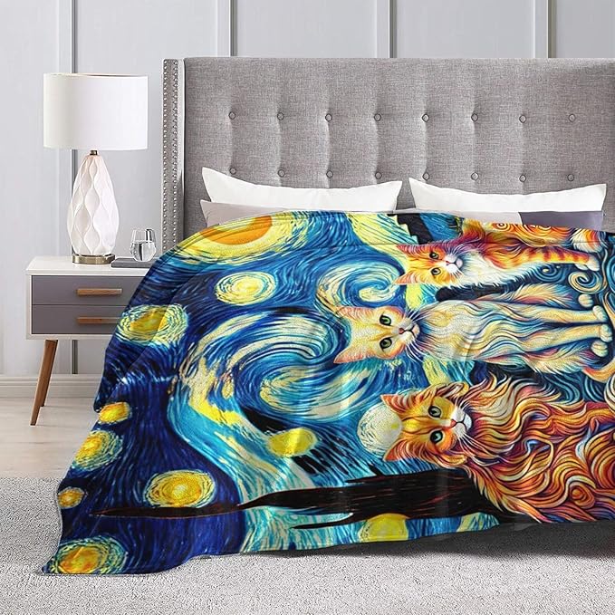 Cat Blanket Starry Night Throw Blanket Soft Warm Cozy Fuzzy Plush Kitten Throw Blanket Gifts for Girls Women Cats Lightweight Fleece Flannel Gift Blankets for Kids Adults 40"X50"