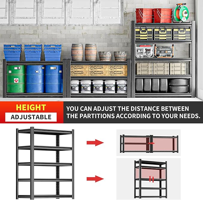 5-Tier Heavy Duty Steel Garage Shelving Unit, Adjustable Metal Utility Shelves, Industrial Storage Rack for Garage, Warehouse, and Storage Solutions 24" D x48 W x87 H
