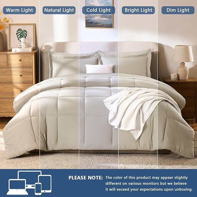 CozyLux Full Size Comforter Sets Oatmeal - 7 Pieces Bed in a Bag Full, Oeko-Tex Certified Bed Set, All Season Soft Bedding Set with Down Alternative Comforter, Sheets, Pillowcases & Pillow Shams